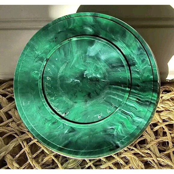 Vintage Avon Regence Milk Glass Jar, Green Glass Outside Marble Plastic Lid, EUC - Picture 4 of 8